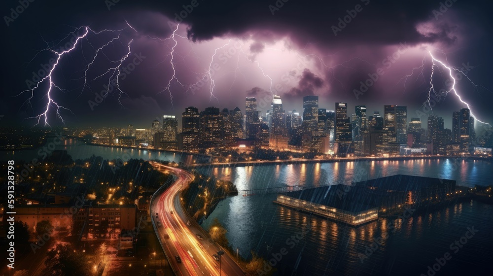 City Under The Storm - Dark Skies, Heavy Rain, Lightning