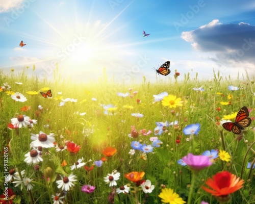 Sunny meadow with wildflowers and butterflies © Oliver