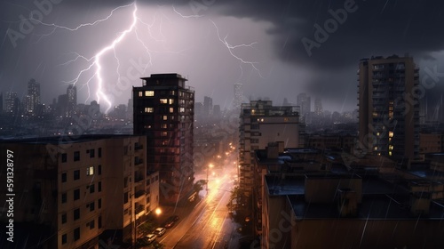 City under heavy storm with lighting