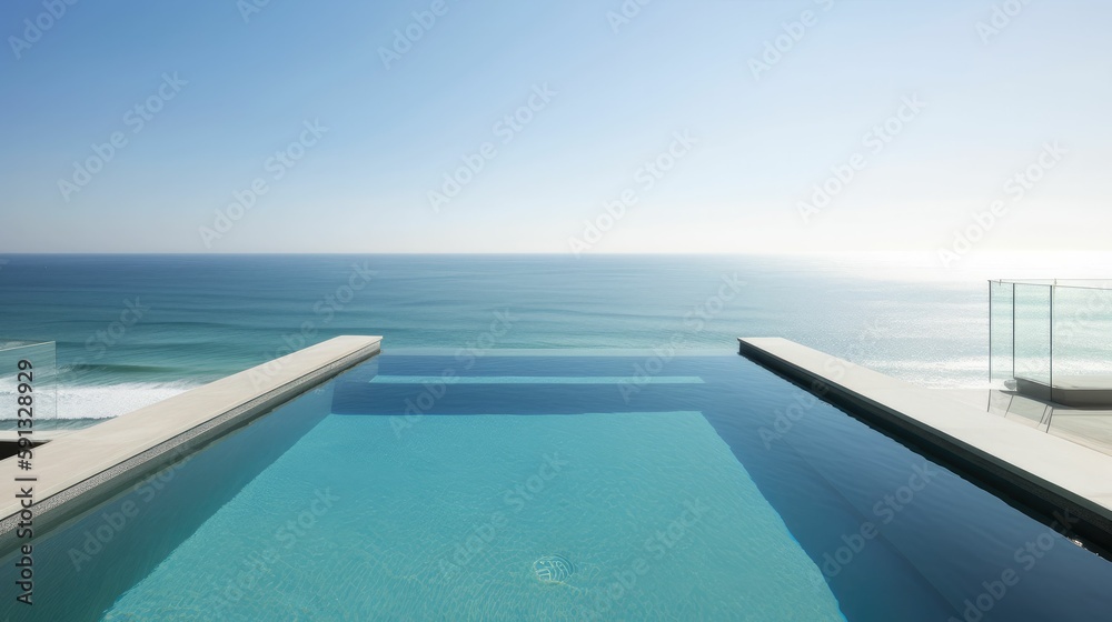 A pool with a view of the ocean