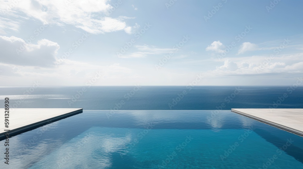 A pool with a view of the ocean