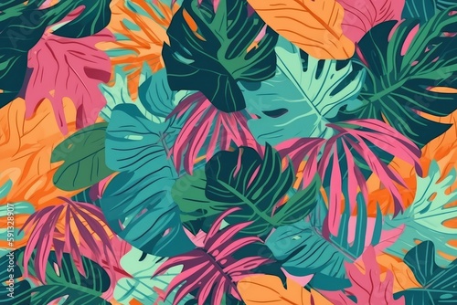 Illustration of lush green tropical leaves