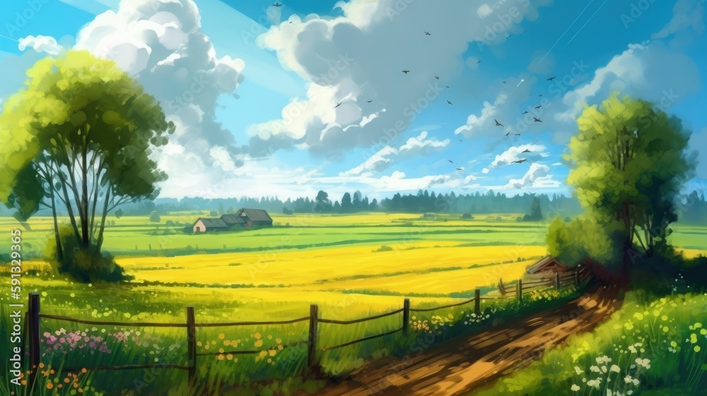 Bright and sunny landscape painting