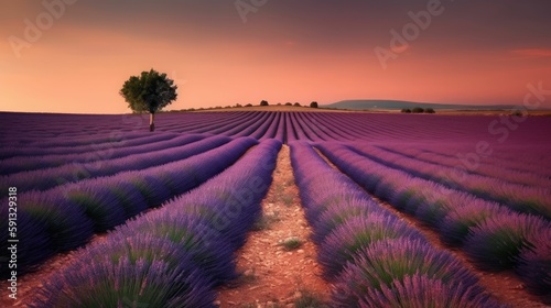 Pastel fields of lavender landscape wallpaper © Oliver