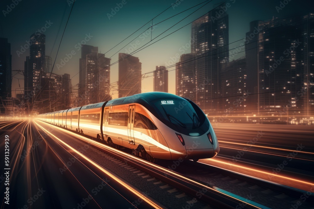 High-speed futuristic train. The concept of modern public transport and travel. AI generated, human enhanced High-speed futuristic train. The concept of modern public transport and travel. AI generated, human enhanced