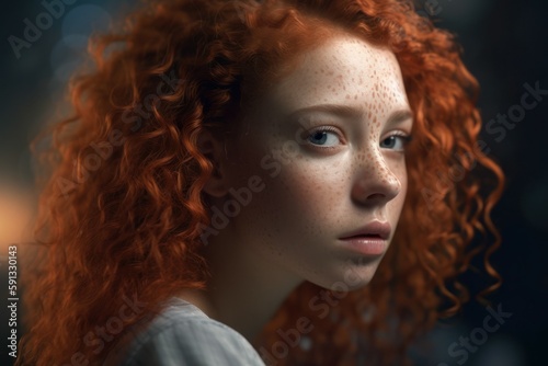 Very beautiful young red-haired woman. AI generated  human enhanced.