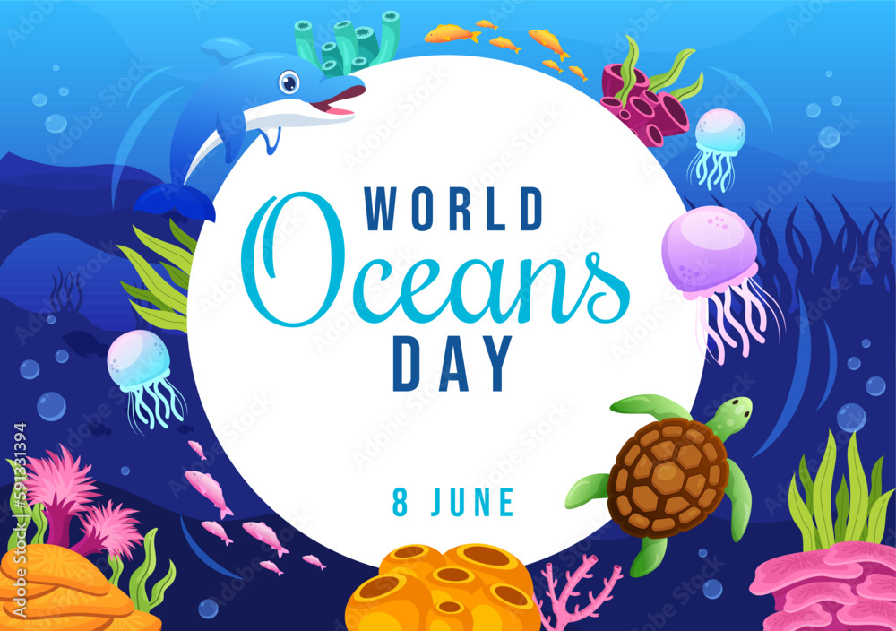 World Oceans Day Illustration to Help Protect and Conserve Ocean, Fish, Ecosystem or Sea Plants in Flat Cartoon Hand Drawn for Landing Page Templates World Oceans Day Illustration to Help Protect and Conserve Ocean, Fish, Ecosystem or Sea Plants in Flat Cartoon Hand Drawn for Landing Page Templates
