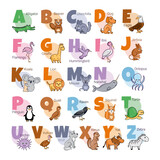 English alphabet with animals for children. Poster for children room.
