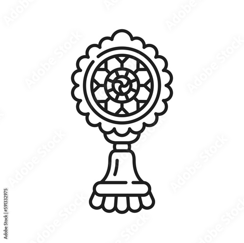 Buddhism religion symbol of Dharmachakra or Dharma wheel, Buddhist vector icon. Buddhism, Hinduism, Jainism and Tibetan Buddhist religious symbol of Dharma Chakra wheel in esoteric worship