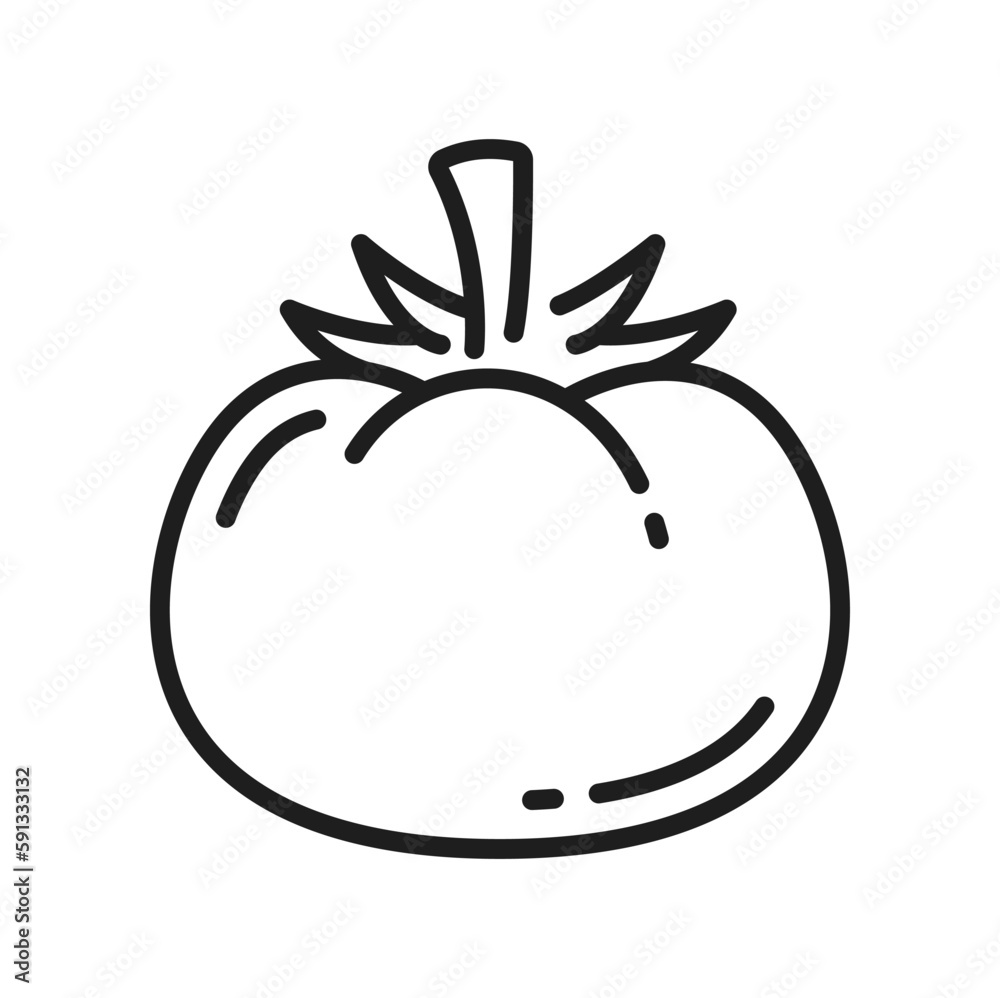 Tomato berry with leaf isolated vegetable salad ingredient line icon. Vector dieting cherry-tomato, vegetarian food whole ripe round tomato, veggies Tomato berry with leaf isolated vegetable salad ingredient line icon. Vector dieting cherry-tomato, vegetarian food whole ripe round tomato, veggies