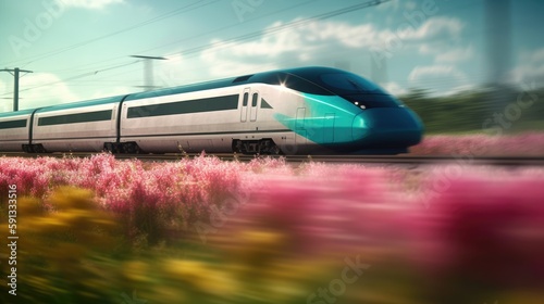 high train moving speed in nature. Created with Generative AI.