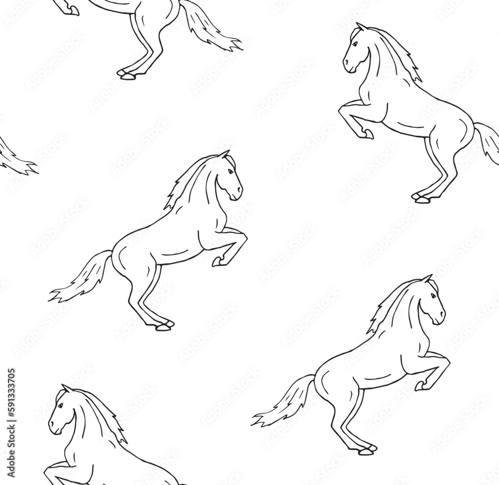 Obraz premium Vector seamless pattern of hand drawn doodle sketch dressage horse isolated on white background