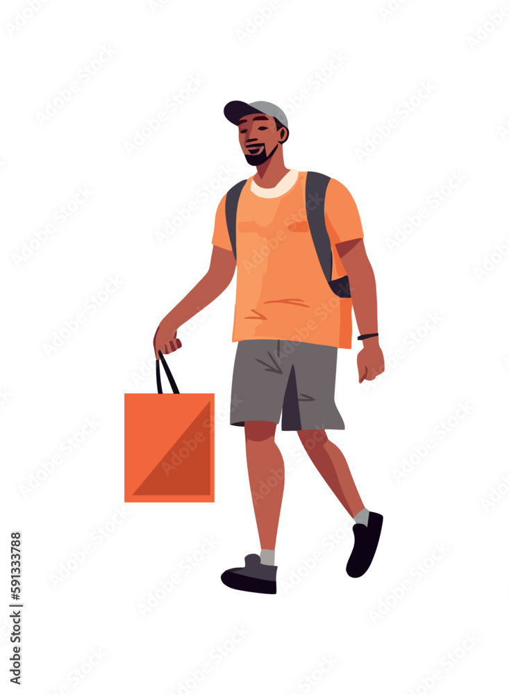 young man walking with bag young man walking with bag