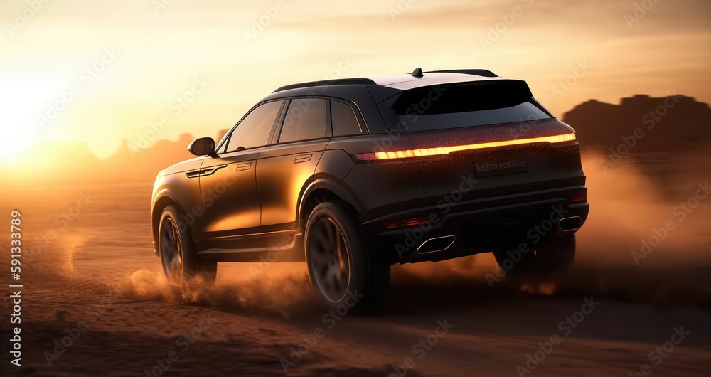 Luxury Car SUV in the desert. Created with generative AI.