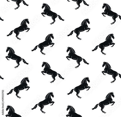Vector seamless pattern of hand drawn doodle sketch black dressage horse isolated on white background