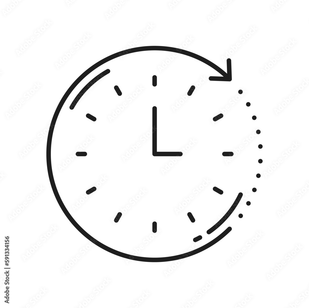 Clock timer outline icon, timepiece with dial face and arrows. Vector antique wall watch, time sign. Alarm stopwatch, watch face with round thin line dial Clock timer outline icon, timepiece with dial face and arrows. Vector antique wall watch, time sign. Alarm stopwatch, watch face with round thin line dial