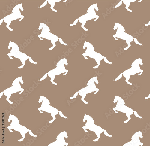 Vector seamless pattern of hand drawn dressage horse silhouette isolated on brown background