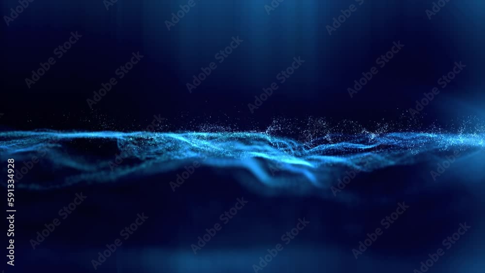 Abstract digitally generated motion graphic de-focus flowing particles in virtual reality cyber space environment background