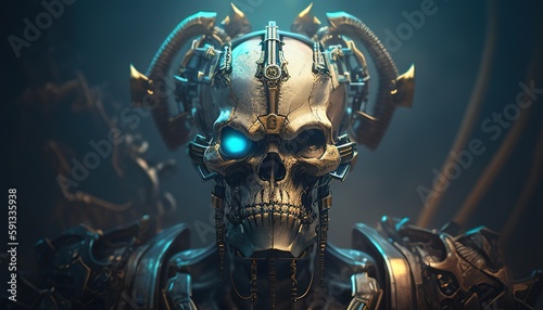 steampunk skull cyborg   digital art illustration  Generative AI
