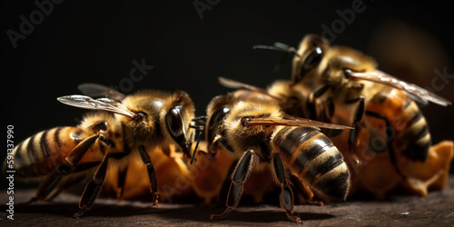 Stunning Close-up of Bees on Honeycomb - generative ai