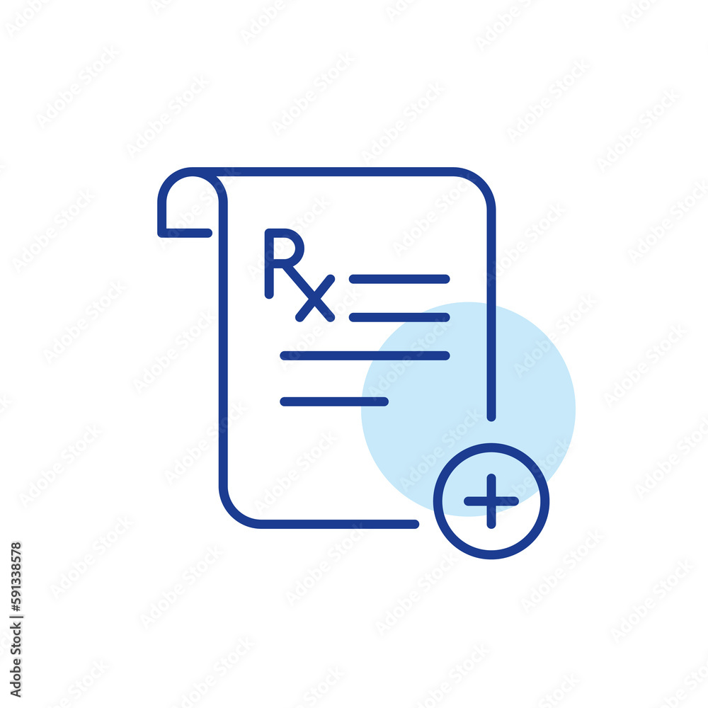 Prescription for pharmacy drug refill. Healthcare plan and medical services. Pixel perfect, editable stroke icon Prescription for pharmacy drug refill. Healthcare plan and medical services. Pixel perfect, editable stroke icon