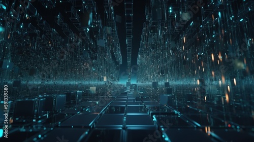 Futuristic technological background3D rendering 3D rendering of abstract technology concept. Futuristic cyberspace background Abstract 3d rendering of data processing. Futuristic technol.Generative Ai