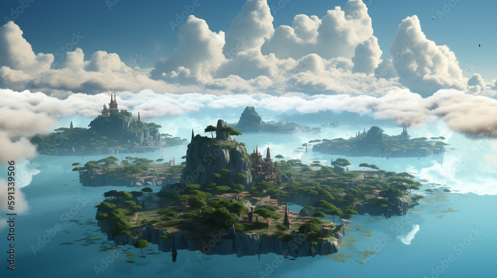 A sky full of floating islands Imagine a world where islands float in