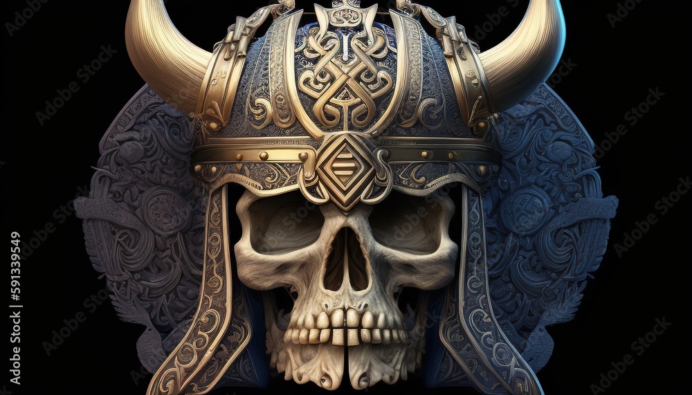 Fototapeta premium viking skull soldier, digital art illustration, Generative AI