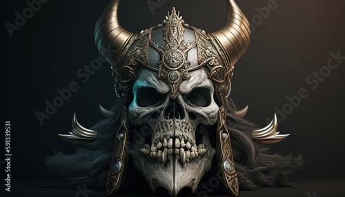viking skull warrior, digital art illustration, Generative AI