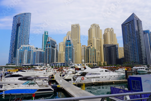 Dubai Marina in Dubai, UAE. View of the skyscrapers and the canal
