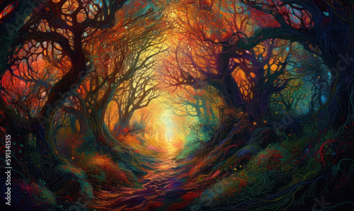 Enchanted Pathways. A Psychedelic Journey Through the Forest. Generative Ai