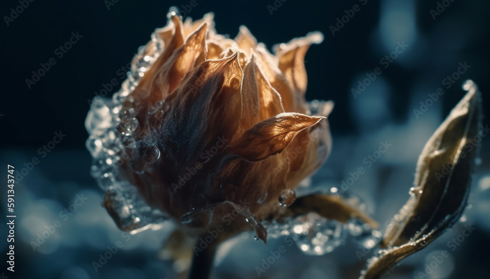 Frosty leaf shimmers in crystal clear water generated by AI Frosty leaf shimmers in crystal clear water generated by AI