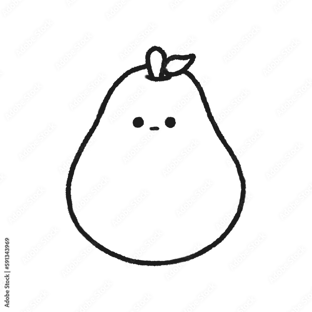 Hand-drawn Cute Line pear, Cute fruit character design in doodle style Hand-drawn Cute Line pear, Cute fruit character design in doodle style