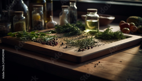 Organic herbs and spices for healthy cooking generated by AI