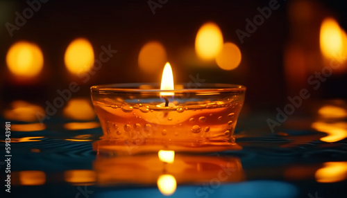 Glowing candle symbolizes spirituality and relaxation generated by AI