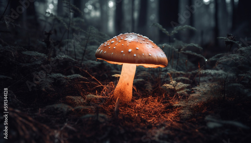 Toadstool growth in forest, danger in beauty generated by AI