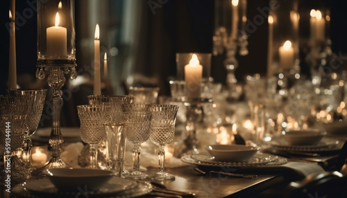 Luxury candlelit wedding celebration elegance, romance, material generated by AI