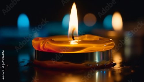 Glowing candle ignites symbol of love and peace generated by AI