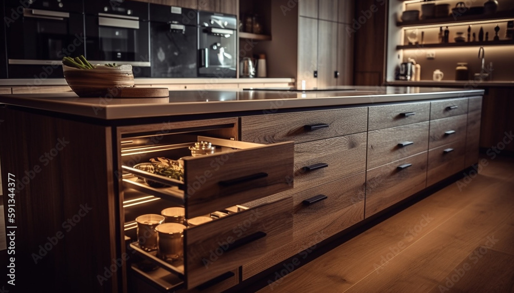 Luxury Kitchen Design For Upscale Apartments With Dramatic Lighting photo