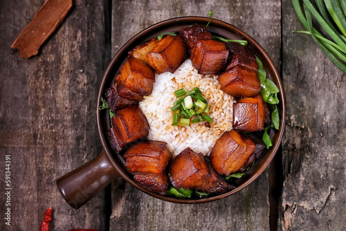 dongpo braised pork,Pork Adobo or Adobong Baboy is sichuhan cuisine dish with braised pork belly,braised meat,Sichuan food,famous Chinese food photo