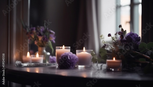 Elegant candlelight decor on table near window generated by AI