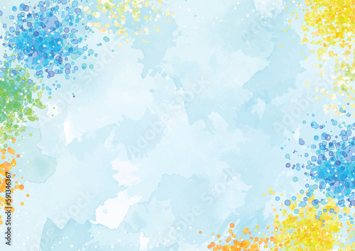 水彩風の寒色系のドットで飾った背景