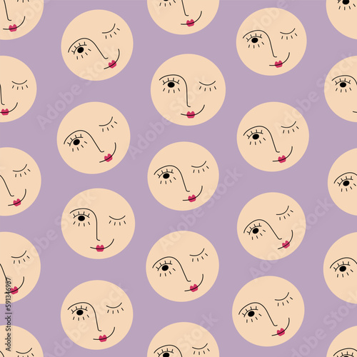 Feminine look, abstract personage, mascot design, funny face, cute icon
