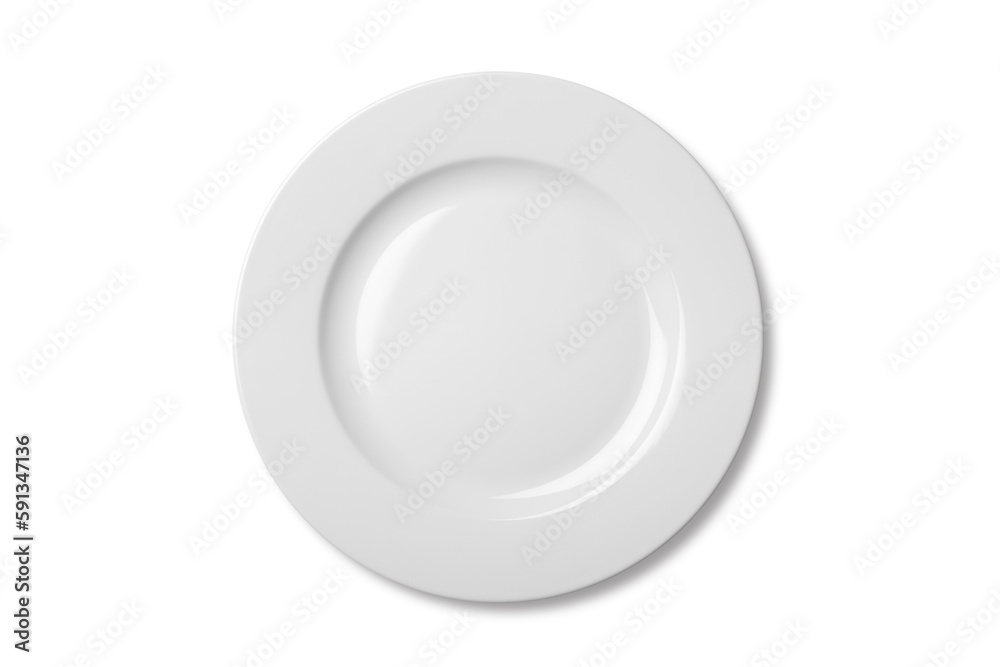 Empty ceramic round plate isolated on white background. View from above. Empty ceramic round plate isolated on white background. View from above.