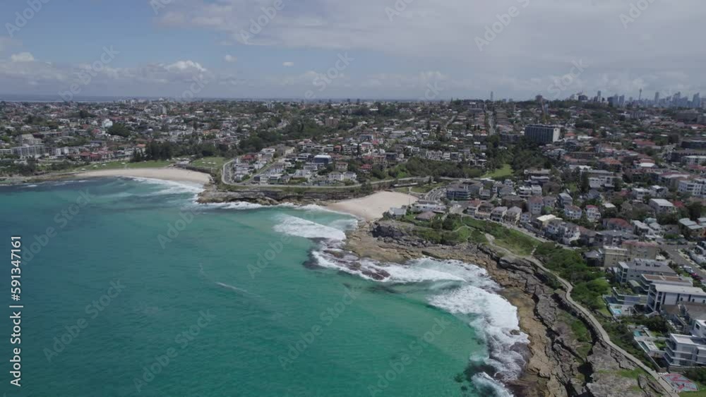 Tamarama Point And Mackenzie’s Point Lookout In Tamarama, NSW Sydney, Australia. Aerial Drone Shot Tamarama Point And Mackenzie’s Point Lookout In Tamarama, NSW Sydney, Australia. Aerial Drone Shot