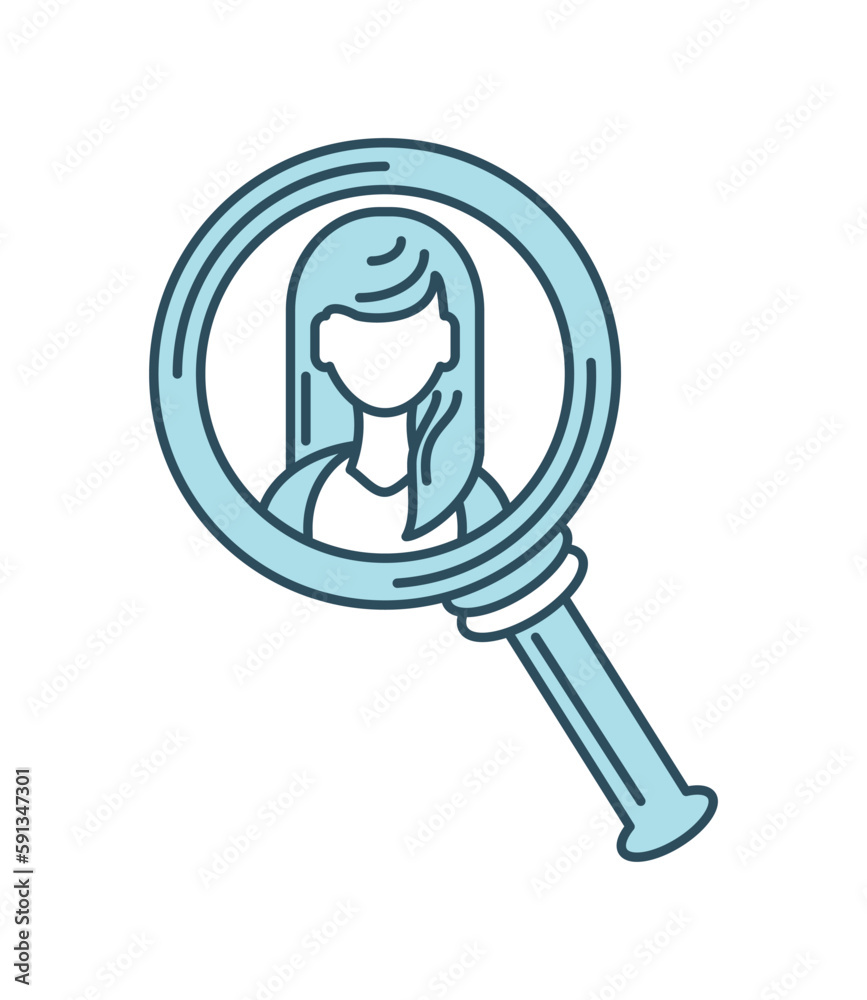 Cartoon woman searching magnifying glass