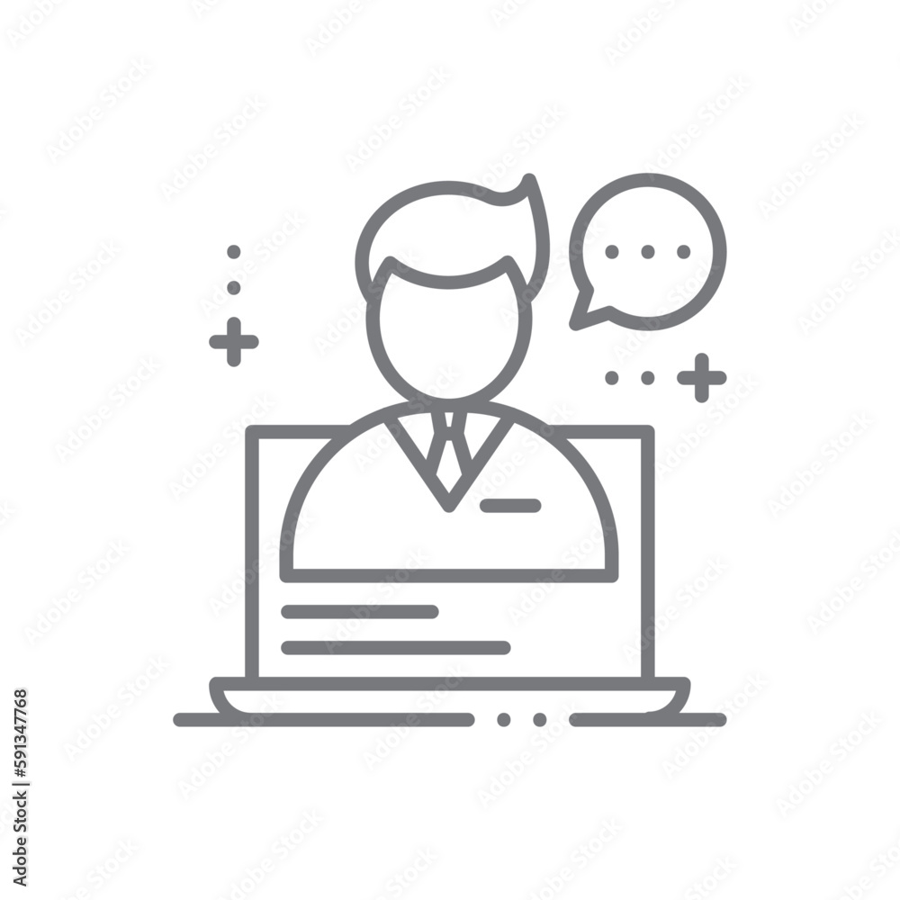 Online Consultant Business people icon with black outline style. call, service, technology, communication, care, help, support. Vector illustration