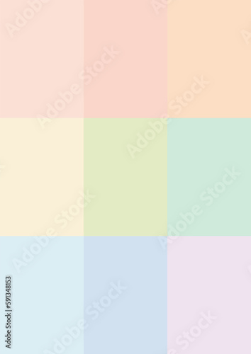 9分割したカラフルなパステルカラーの長方形の背景 - 縦3分割･横3分割･明るい9色 - A版
