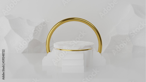 White and Gold Minimalist 3D Podium Render