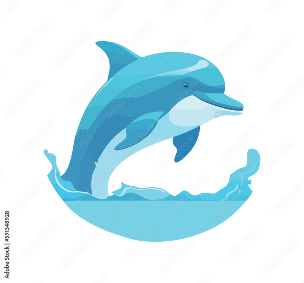 Fototapeta premium Cute dolphin swimming amid blue waves